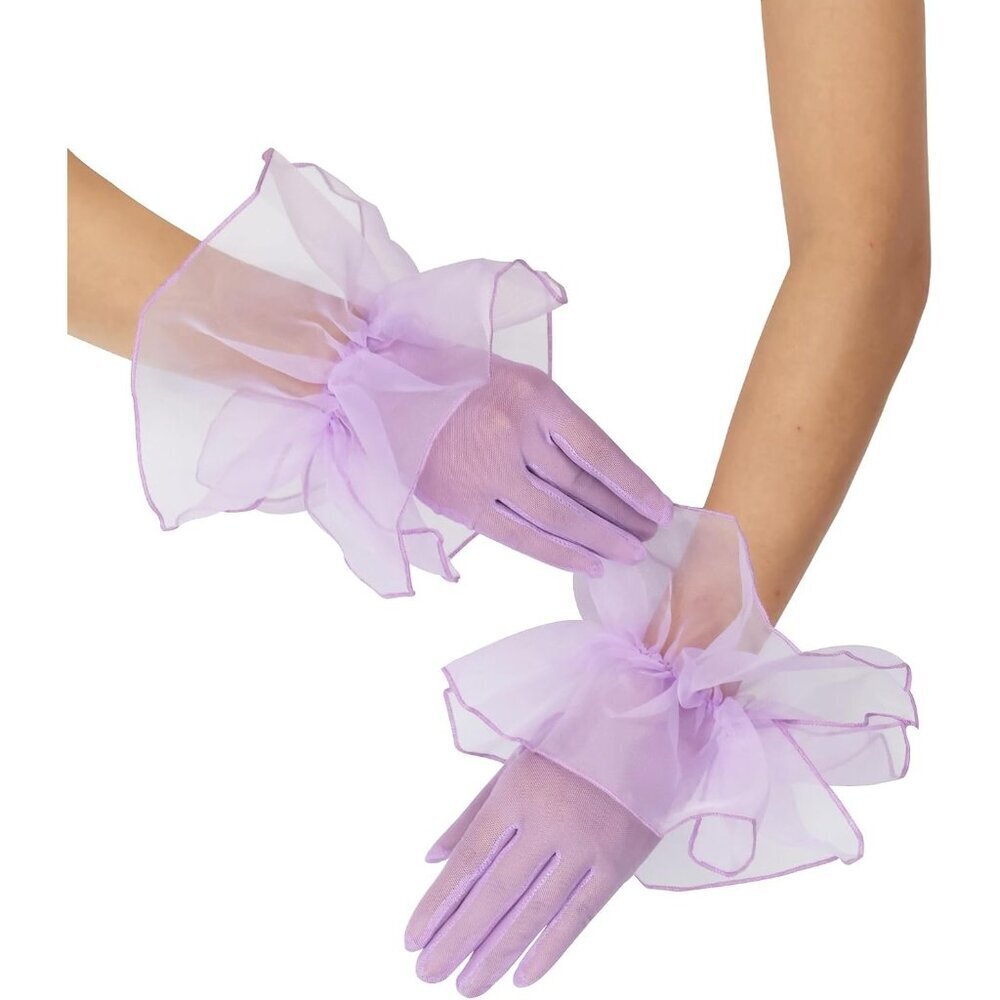 Women's Lavender Short Mesh Imported Tulle Sheer Lace Ruffles Gloves
